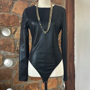 Good American leather look long-sleeve thong bodysuit size 2 (small/medium) NWT